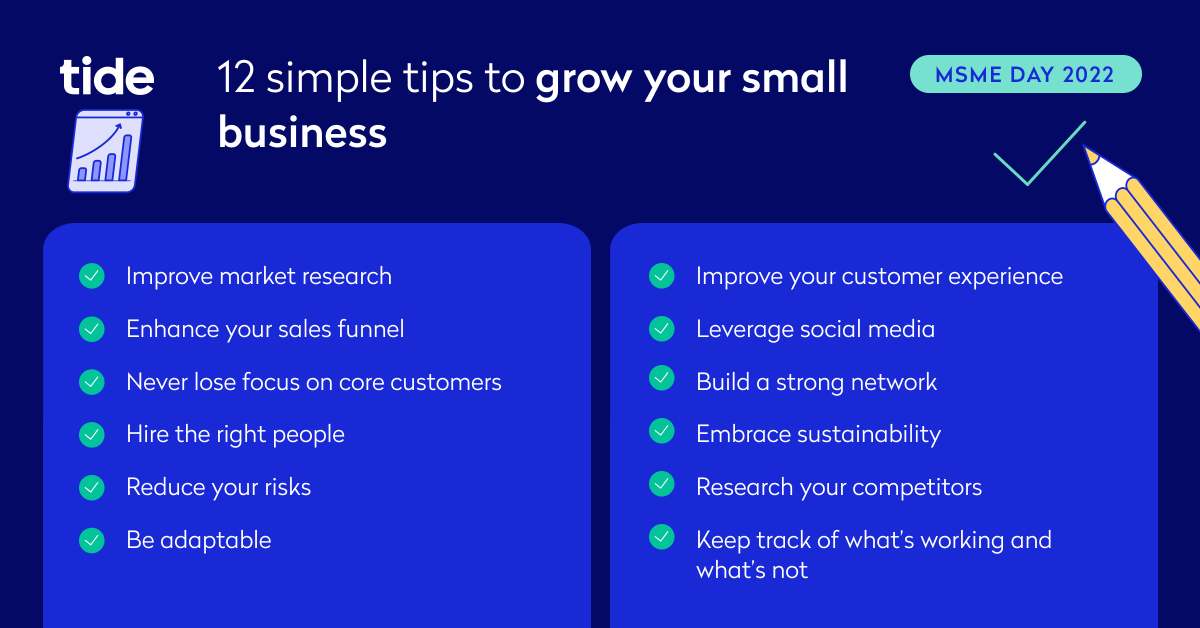 Today, on #MSMEDay 2022, we are kicking off a week long initiative focused on sharing useful #Tips for #SmallBusinesses in #India 🇮🇳. We are commencing the #MSME Week at Tide with 12 simple and useful tips that can help small businesses grow big time!

#mondaymotivation #fintech