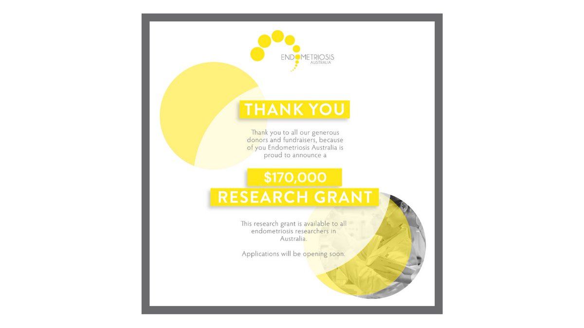 EndometriosisAu's tweet photo. Thank you to our generous donors &amp; community fundraisers. 🙏🏻 Endometriosis Australia research grants will be $170,000 in 2022. 

Applications will be opening soon.

​#endometriosisaustralia #researchgrant #endometriosisresearch #endo #research #grantapplications #endometriosis https://t.co/ZGAM0LRf8E