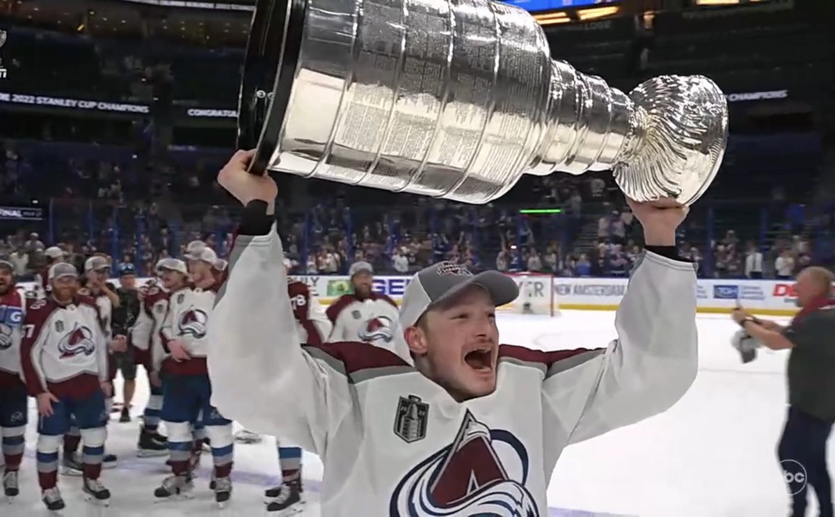 100ftFromHome's tweet photo. ‘18 Hockey East Player of the Year
‘19 Hobby Baker Winner
‘20 Calder Cup Winner
“22 Norris trophy winner
‘22 Conn Smythe winner
‘22 Stanley Cup winner 
23 Years Old
#stud
@Avalanche 
#stanleycupchampions https://t.co/5S7unOP1In