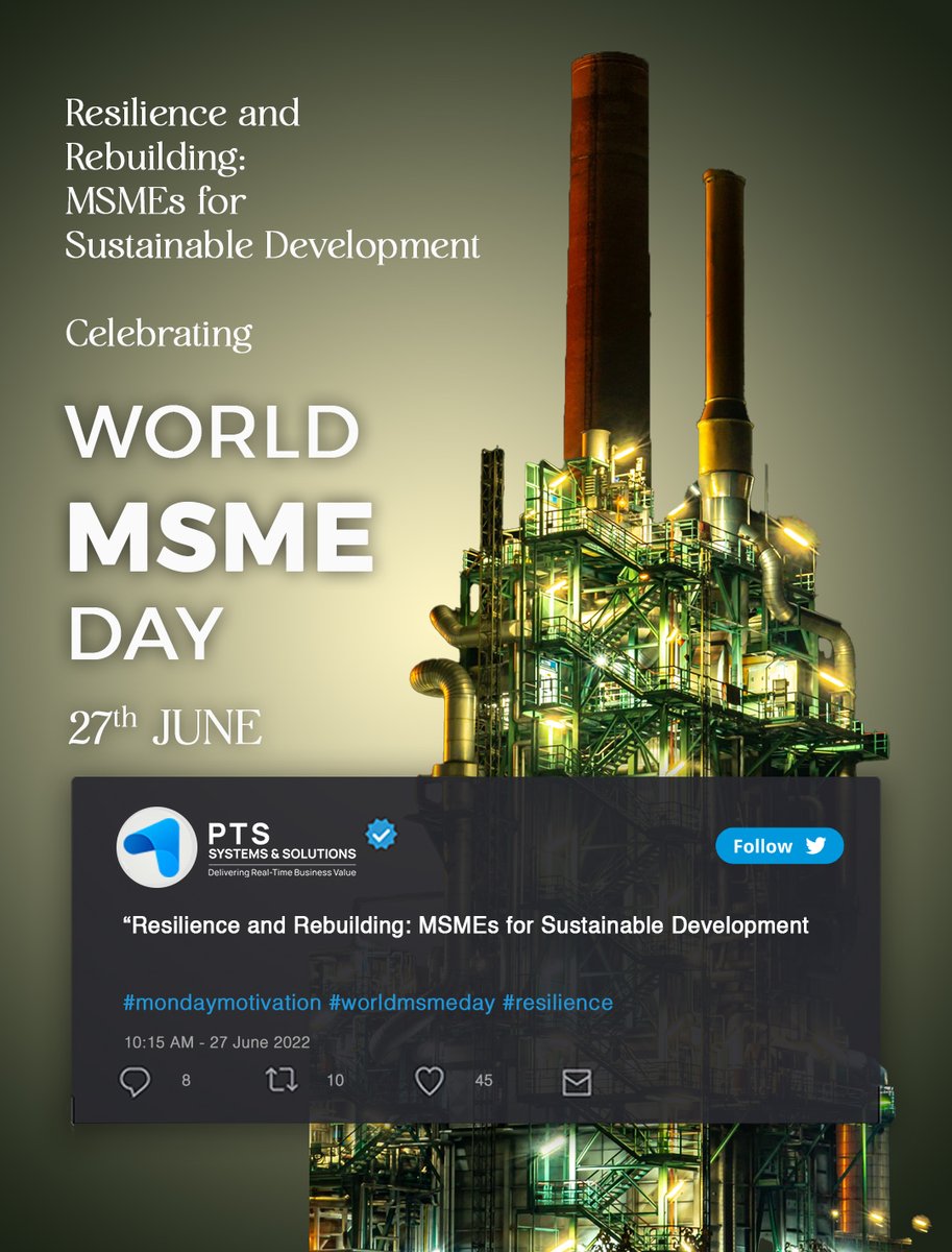 The topic for this year's #MSMEDay is'𝗥𝗲𝘀𝗶𝗹𝗶𝗲𝗻𝗰𝗲 𝗮𝗻𝗱 𝗥𝗲𝗯𝘂𝗶𝗹𝗱𝗶𝗻𝗴: MSMEs for #SustainableDevelopment.' The UN would host three hybrid sessions (online and offline) with business owners from around the world to commemorate this day.
#worldmsmesday #MSMEDay2022