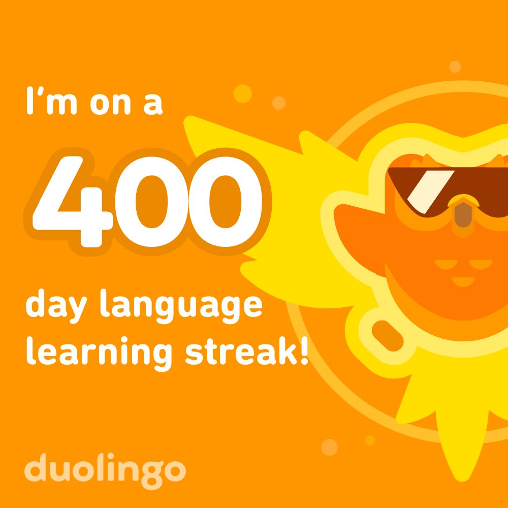 cejugbo's tweet photo. 400 days!
Learn a language with me for free! Duolingo is fun, and proven to work. Here’s my invite link: https://t.co/wWrroDSt3H https://t.co/vFWR6fAwpB