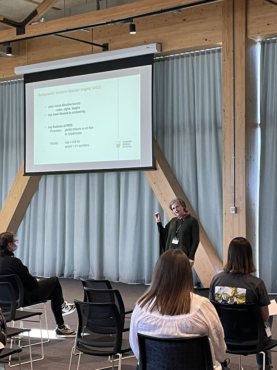 NooryaAhmed's tweet photo. Beautiful talk (and singing!) from second year PhD student @sarharmonica from the Eccles Institute of Neuroscience and @SoM_ANU. Her PhD is on how vocal affective bursts are represented in our perceptions of operatic singing. @JCSMR #wearejcsmr #JCSMRStuCon https://t.co/lv3SgchCfE
