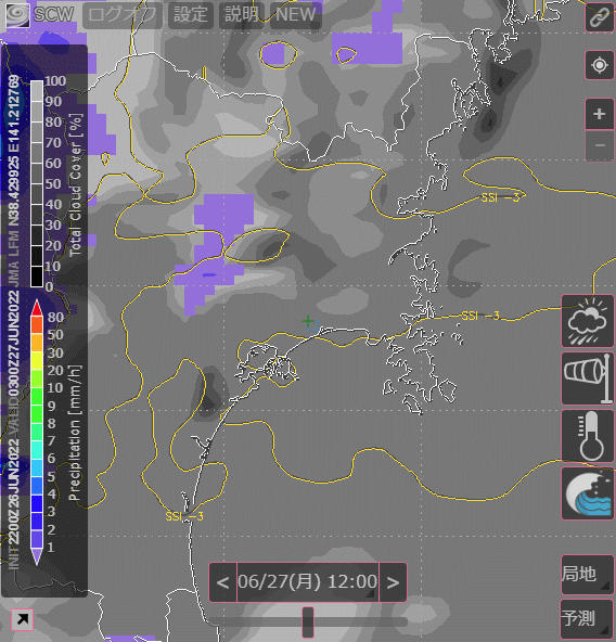 supercweather's tweet photo. FAQ.オレンジ色の線は何ですか？
A.大気安定度SSIを示しています

本日、新潟県北部に大気安定度SSI -6 が予測されています。
大気の状態が非常に不安定となる予測です。
突風・落雷・急な強い雨に注意してください。

0安定
-3���雨の可能性あり
-6激しい雷雨の可能性あり
-9激しい雷雨の可能性大 https://t.co/u1z1oUsJpL
