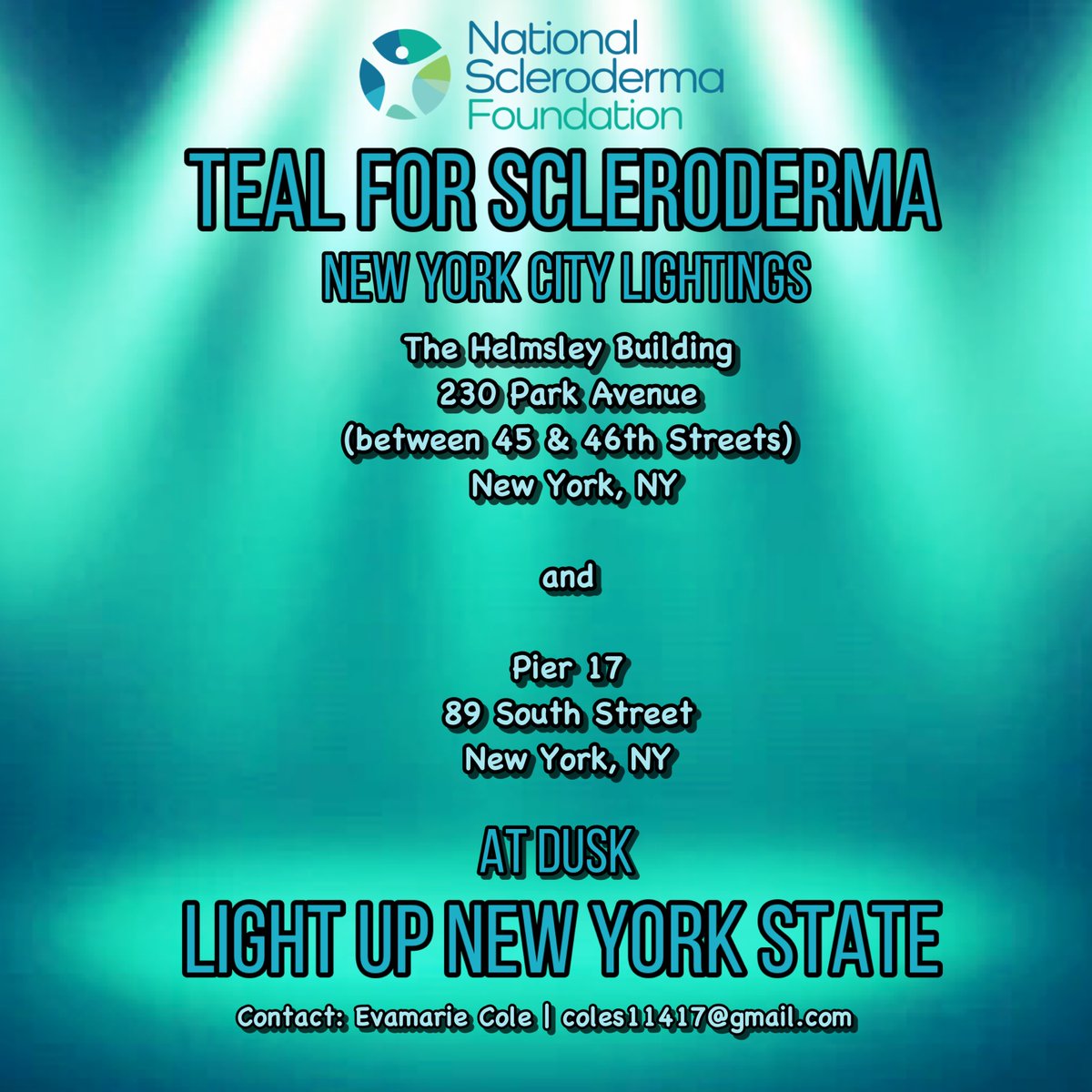 justinsmomnyc's tweet image. #TealForScleroderma NYC Building Lightings to support Scleroderma Awareness! Come join us and #KnowScleroderma  Thank you #helmsleybuilding #pier17