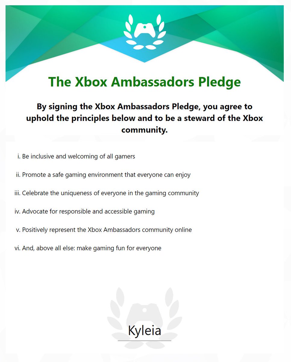 Kyleia's tweet photo. #XAValues I'm SO proud to be an Xbox Ambassador. It warms my heart to promote positivity in my online communities/within games I play, to help teach and assist new folks, and to create a safe online space for people who don't feel welcomed (like me, because I'm a girl!) 💕 https://t.co/dTVcKwLy82