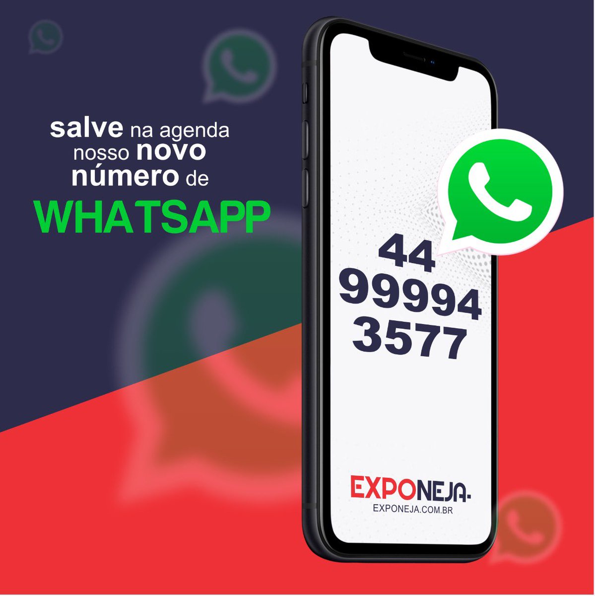 exponeja's tweet photo. ⚠️ ATENÇÃO: Nosso número de atendimento no WhatsApp mudou!
 
O link direto está na nossa bio ou adicione 44 99994-3577 e fale com a Exponeja no WhatsApp

#exponeja #goiania #musicasertaneja https://t.co/rVFYjrWN9m