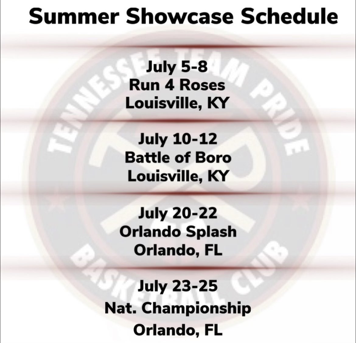 Tennessee Team Pride tournament schedule! Can’t wait!