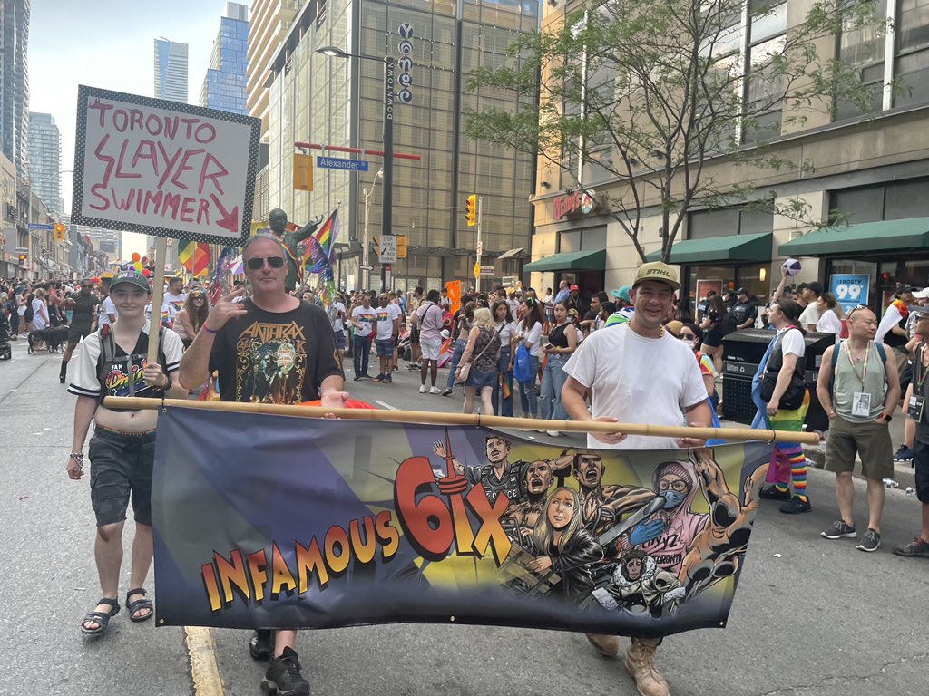 Infamous6ixTO's tweet photo. Hello from @PrideToronto!
Xoxo, love #RobFord & #TheSlayerSwimmer (Chris LaRocque) #pride #PrideMonth #prideparade2022 #PrideParade #PrideTO #toronto #infamous6ix #the6ix #thesix https://t.co/IPGfyFq42j