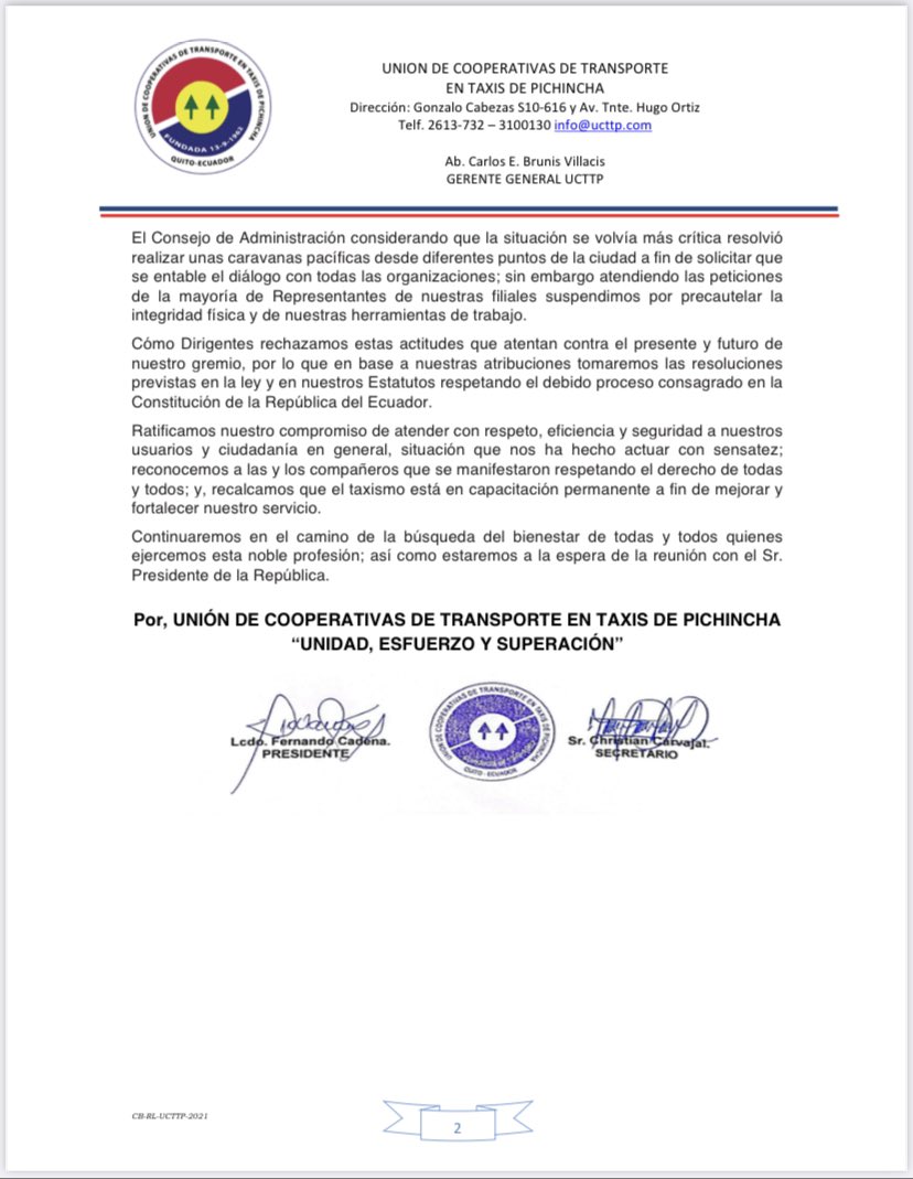 PeriodismoP_Ec's tweet photo. #ATENCIÓN | GREMIO DE TAXIS DESMIENTE POSIBLE TOMA DE LA CIUDAD Y ACTOS VANDÁLICOS QUE SE DIFUNDEN POR REDES SOCIALES.

“Ratificamos nuestro compromiso de atender con respeto, eficiencia y seguridad a nuestros usuarios” señaló la 
Unión de Cooperativas de Taxis de Pichincha. https://t.co/NV2uOBr1he