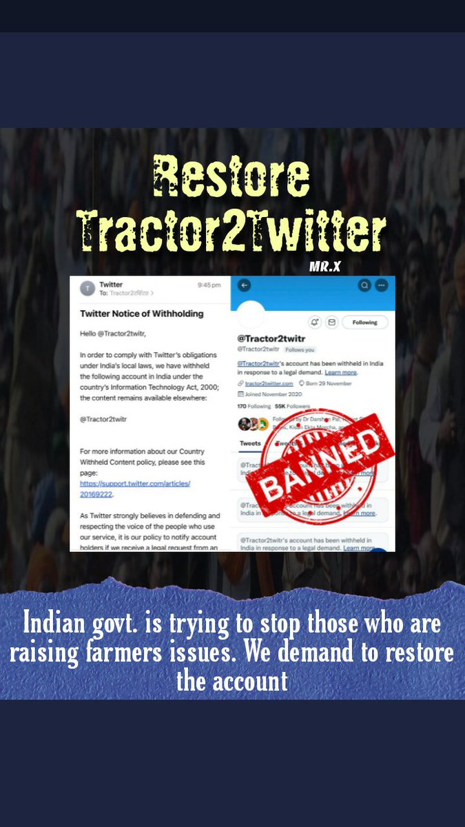 #RestoreTractor2Twitter  #RestoreKisanEktaMorcha

Otherwise govt let us know the reason these pages got banned