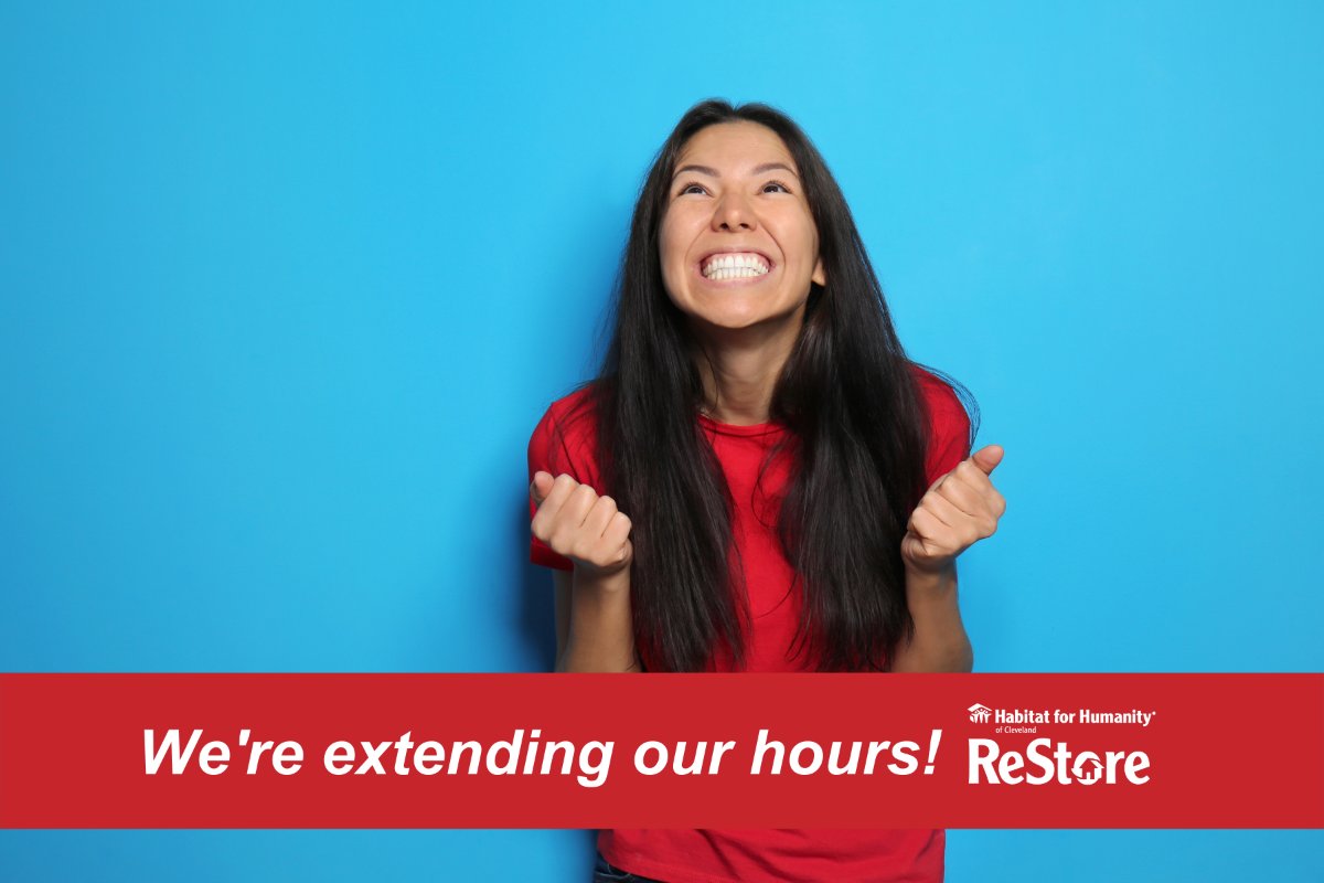 HFHCleveland's tweet photo. ReStore Extended Hours!⌚😎 - https://t.co/NUGn74vP5e https://t.co/gW5D0KAqZl