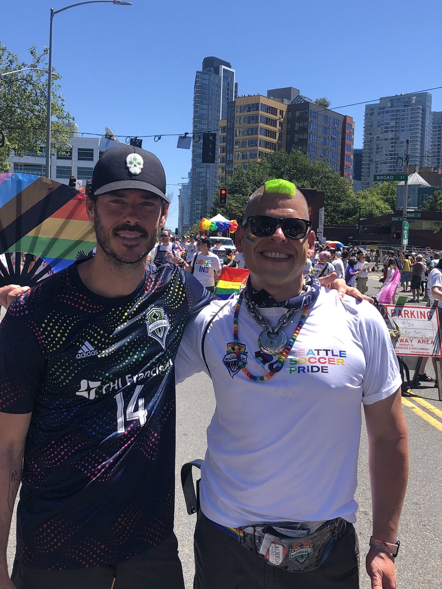 Today getting to match in Seattle Pride Parade with the amazing <a href="/brad_evans3/">brad evans</a>. So stoked!!!  <a href="/PrideoftheSound/">Pride of the Sound ⭐️⭐️</a>