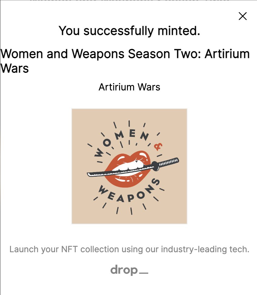 ethsonian's tweet photo. @0xShetoshi @WomenandWeapons @NFTSaraBaumann @Jake_Joseph @Coinbase_NFT @NFT_NYC The Ethsonian successfully minted WAW S2! Thanks @0xShetoshi and @WomenandWeapons! https://t.co/yhnsX5IgNk