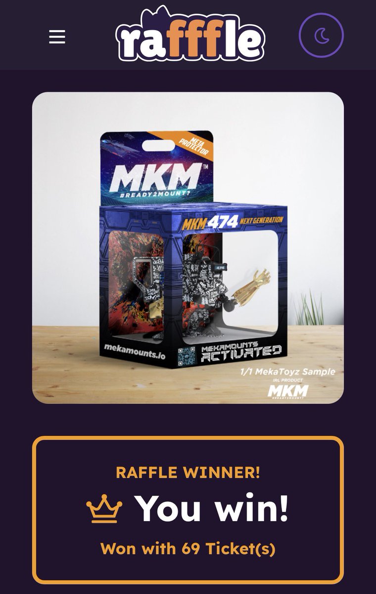 Just won a 1/1 <a href="/MEKAMOUNTS/">MEKAMOUNTS | MKM-474 (Pre-sale Sold Out)</a> rafffle via <a href="/FamousFoxFed/">Famous Fox Federation 🦊🟠</a>, only took 69 lucky ticket entries for this IRL Toy <a href="/MEKAMOUNTS/">MEKAMOUNTS | MKM-474 (Pre-sale Sold Out)</a> ! 💙🫡

Stake those OG’s/MKM’s, earn them MEKA and enter 1/1 IRL Product Rafffles 

Wen Wristband??? 👀🫠

#krrrrrkrrrrrr #474