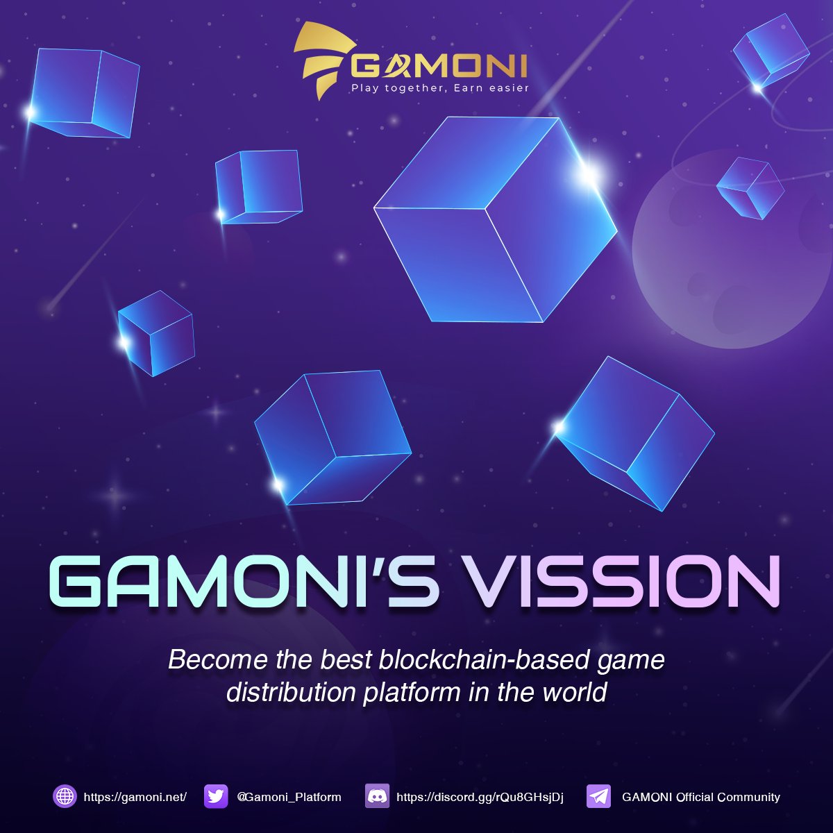 Gamoni_Platform's tweet image. 🎮 GAMONI'S VISION 🎮

💯 GAMONI aims to become the best blockchain-based game distribution platform in the world. 
💯 We believe that by enhancing blockchain technology, we can increase the quality of gaming experience.

#Gamoni #GameFi #Blockchain #PlayToEarn
