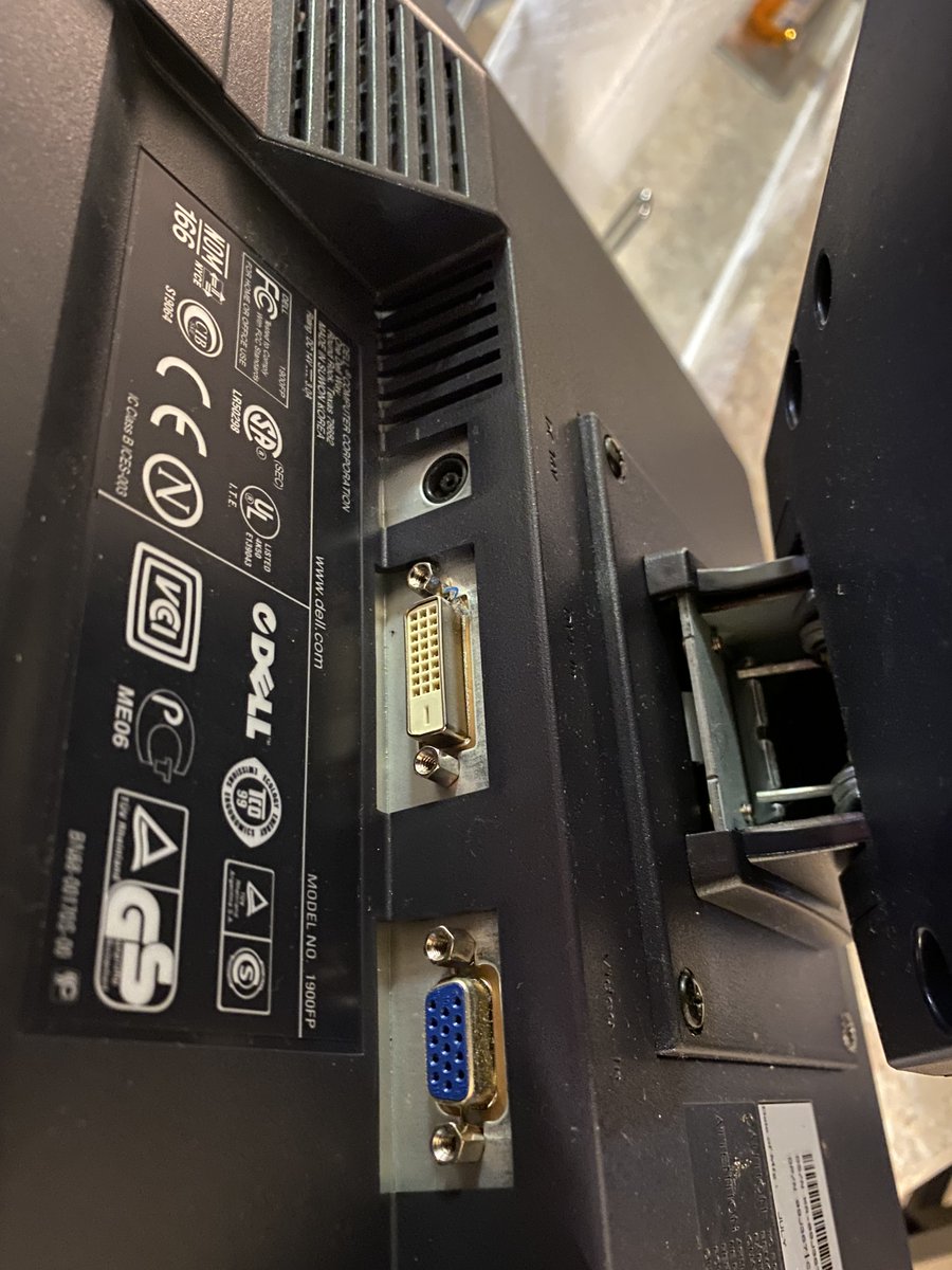 Time to get rid of my old monitor I bought with a Dell computer in 2002. It has digital DVI-D and analog VGA video ports. In recent years I used a DVI-D to HDMI cable to hook up my laptop. My son Noah (born in 1999) learned to double-click playing video games on this monitor.