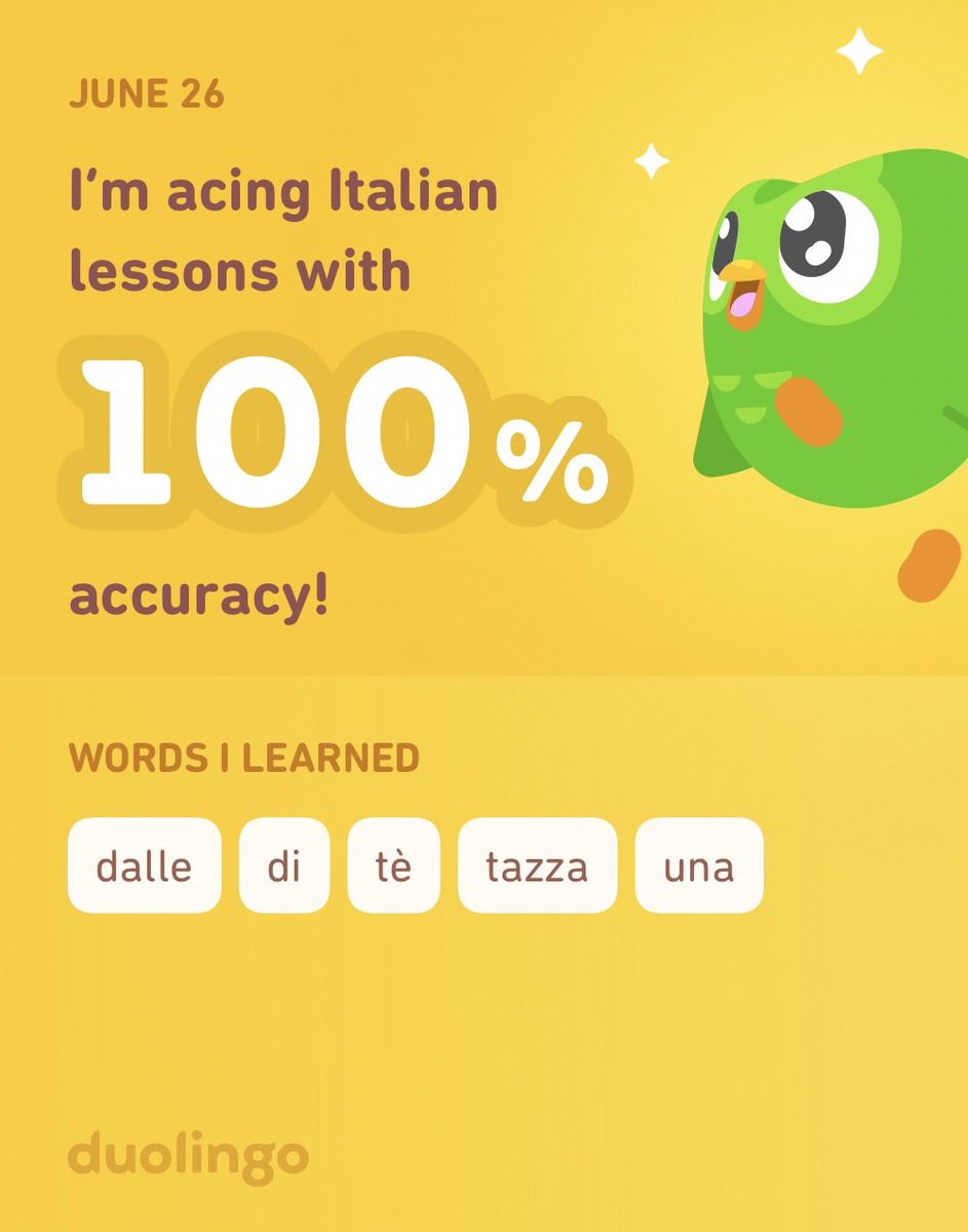 CByrdine's tweet photo. I’m learning Italian on Duolingo! It’s free, fun, and effective. https://t.co/BxlLlzf4iC