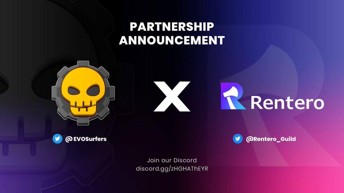 EvoSurfers's tweet photo. We are thrilled to announce our partnership with @Rentero_Guild!🫡

Rentero Guild is blockchain game assets renting platform+NFT based blockchain game achievement system.🌈

#NFTCommunity  #gamefi #partnership #P2E https://t.co/byj86cS2PE