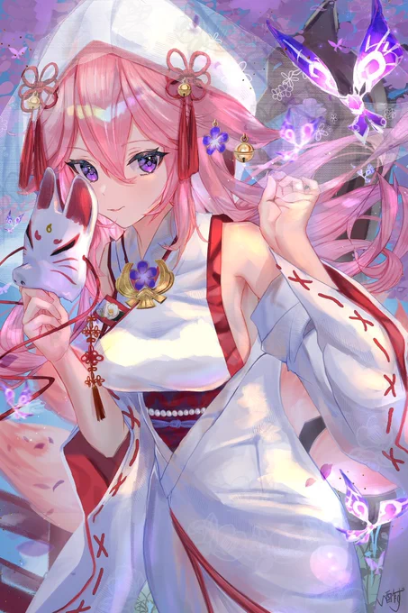 #原神好きと繋がりたい
 #八重神子生誕祭2022 
過去絵…(*'') 
