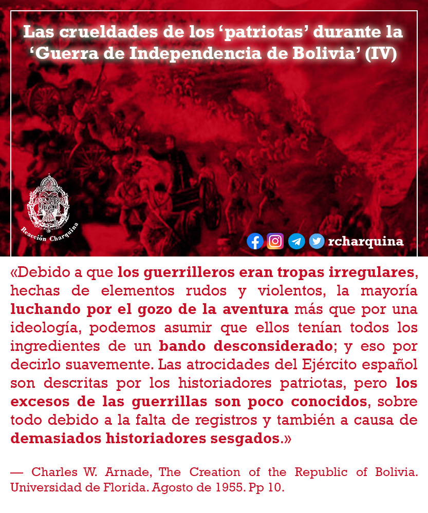 RCharquina's tweet photo. El relato hegemónico sobre la 'independencia' de Bolivia se compone del trabajo de #historiadores #sesgados a favor de la secesión #charquina. Así lo asegura #CarlosArnade en su libro "La creación de la república de Bolivia". https://t.co/8F0zEFBX58