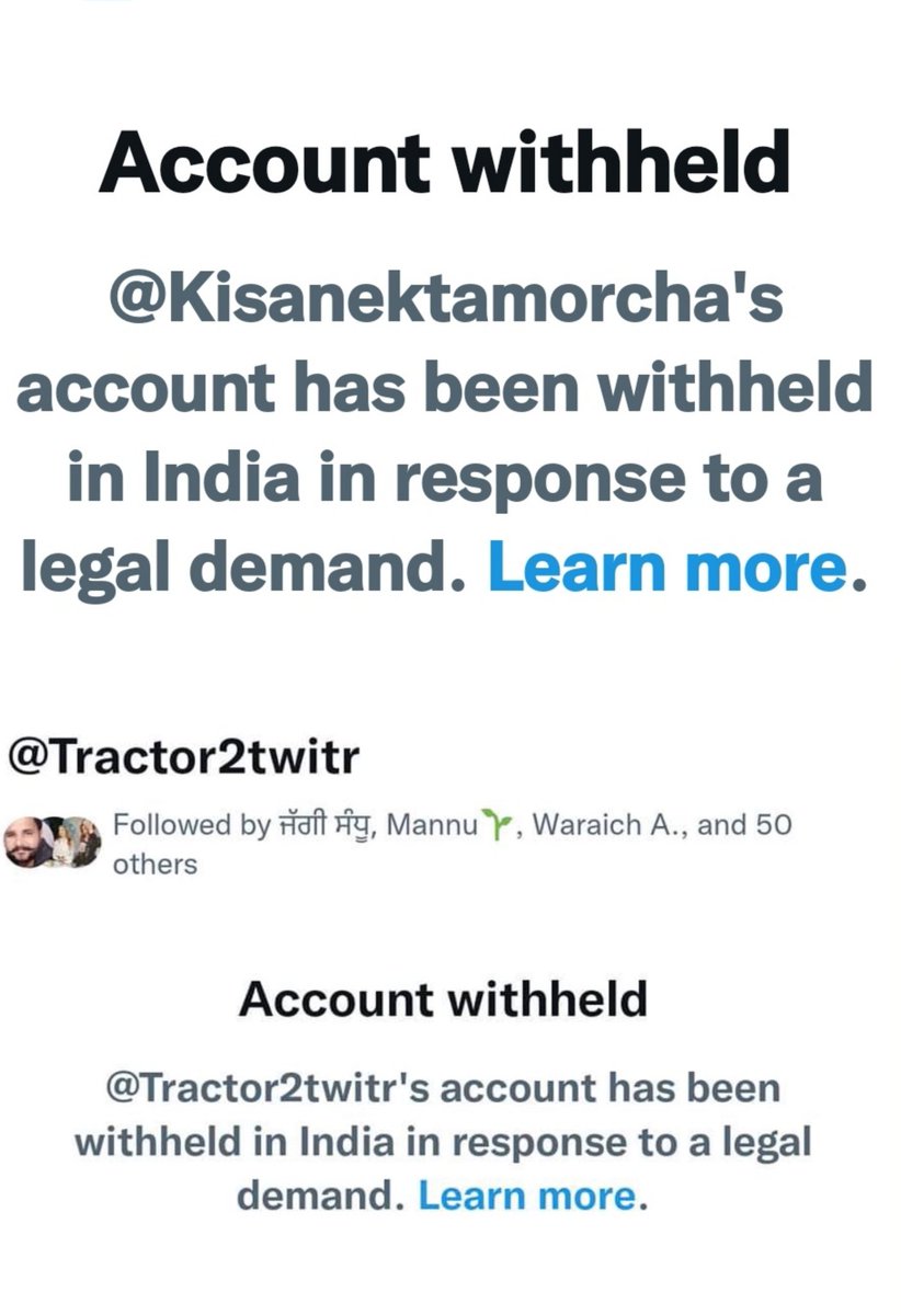 This move is another attack on the voice of farmers.
@Twitter
@TwitterIndia 
#RestoreTractor2Twitter
#RestoreKisanEktaMorcha
