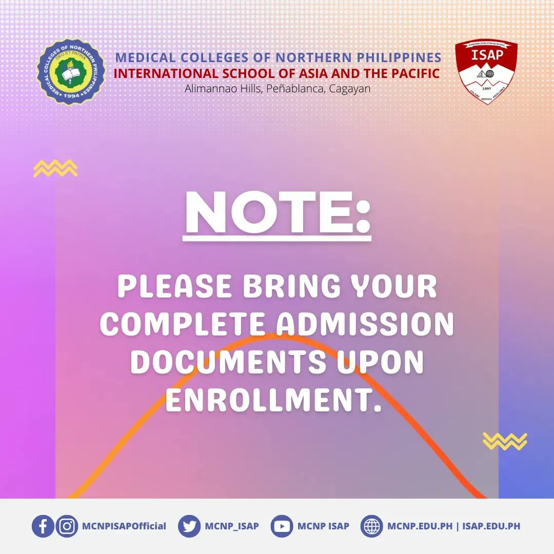 MCNP_ISAP's tweet photo. #Announcement | Mighty Eagles! 🦅🦅🦅

Please be guided by the following enrollment dates and requirements.

For more inquiries, you may send us a message here at our MCNP-ISAP Official Page.

#TatakAgila
#MCNPISAP https://t.co/HyDbH4MTo6