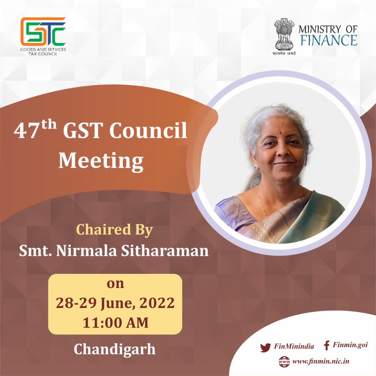 Union Finance Minister Smt. 
@nsitharaman will chair the 47th meeting of the GST…