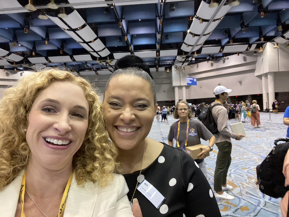 MaryE_Carruth's tweet photo. So excited to be at #ISTELive22! Today I finished Google Level 2, presented at ISTE Poster session, and got to meet @atilamrac from ISTE Cert. Feeling fulfilled! Thanks @Jac_Bello for saving my poster! https://t.co/tfEcrPxoT4