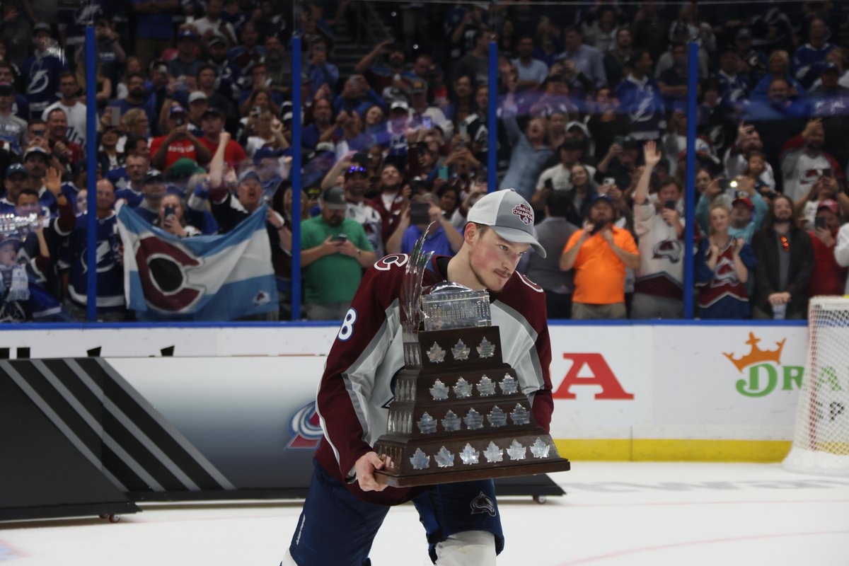 NHL's tweet photo. James Norris Memorial Trophy ✔️
Conn Smythe Trophy ✔️
Stanley Cup ✔️

What a week for Cale Makar (@Cmakar8). 🤯 #StanleyCup https://t.co/fz93TPW0Ck
