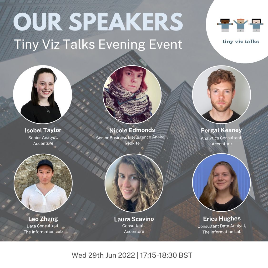 TinyVizTalks's tweet photo. Our full line up of wonderful speakers has now been announced and we are counting down until the event THIS Wednesday.

🗓️ When?
Wednesday 29th June 2022
17:15-18:30 BST

📍 Where?
Our in-person spaces are now full but you can join us Online, on Zoom.

https://t.co/qzbmgqOMy1 https://t.co/YGROmUryLE