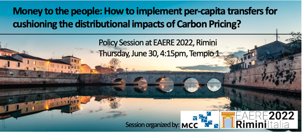 ChristinaRoolfs's tweet photo. Join our policy session at #eaere2022 conference:
"Money to the people: How to implement per-capita transfers for cushioning the distributional impacts of #CarbonPricing?"
Organizers @mkalkuhl @maxrkellner @ChristinaRoolfs @mcc_berlin @AriadneProjekt
#justtransition #taxreform https://t.co/aZo1asAIzQ