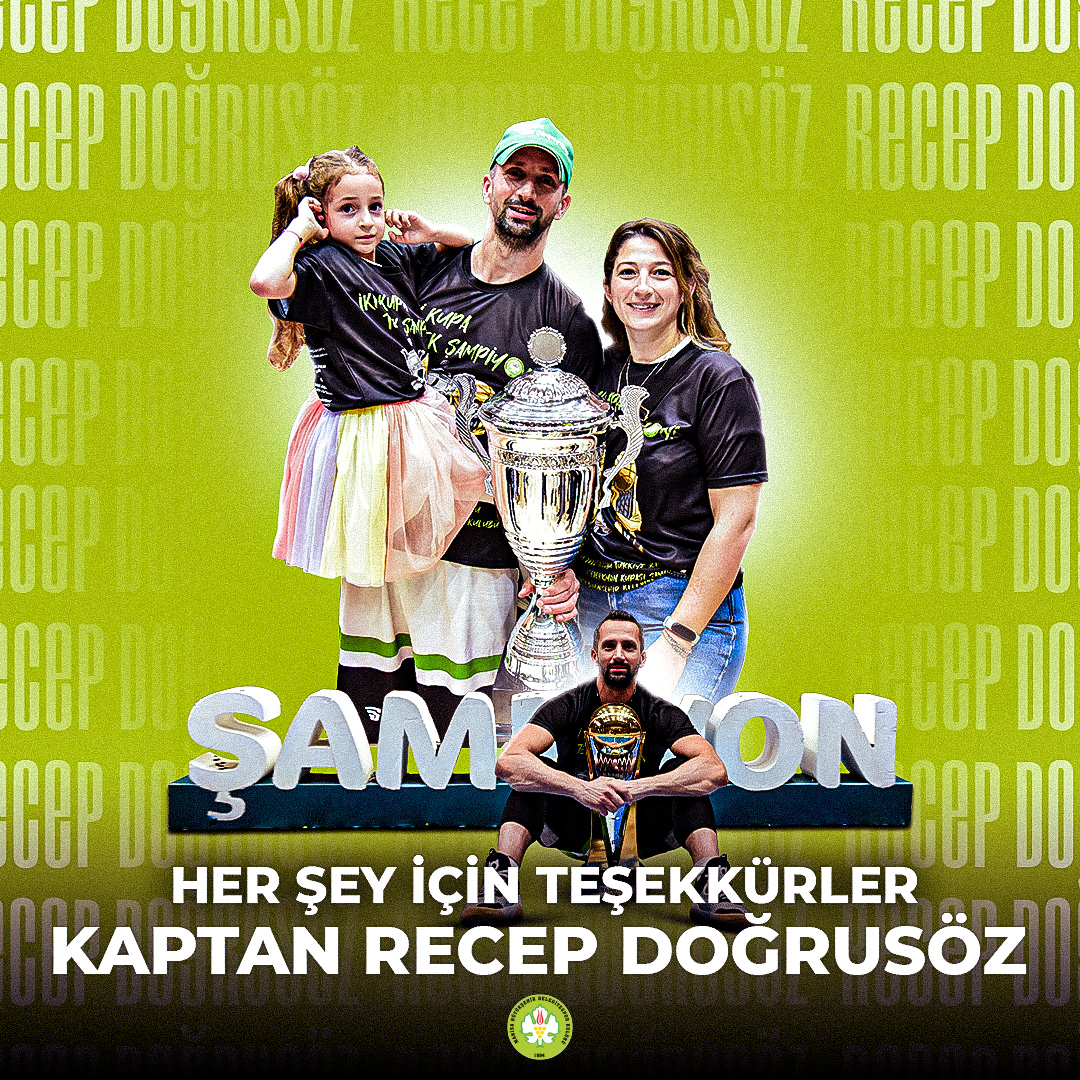 🏆🏆 İki sezon boyunca takım kaptanlığımızı yapan ve iki kupamızı havaya kaldıran Kaptanımız Recep Doğrusöz ile vedalaşıyoruz...

Kulübümüze yapmış olduğu katkılardan ötürü Kaptanımıza teşekkür eder kendisine bundan sonraki kariyerinde ve yaşamında sonsuz başarılar dileriz. 💚🤍