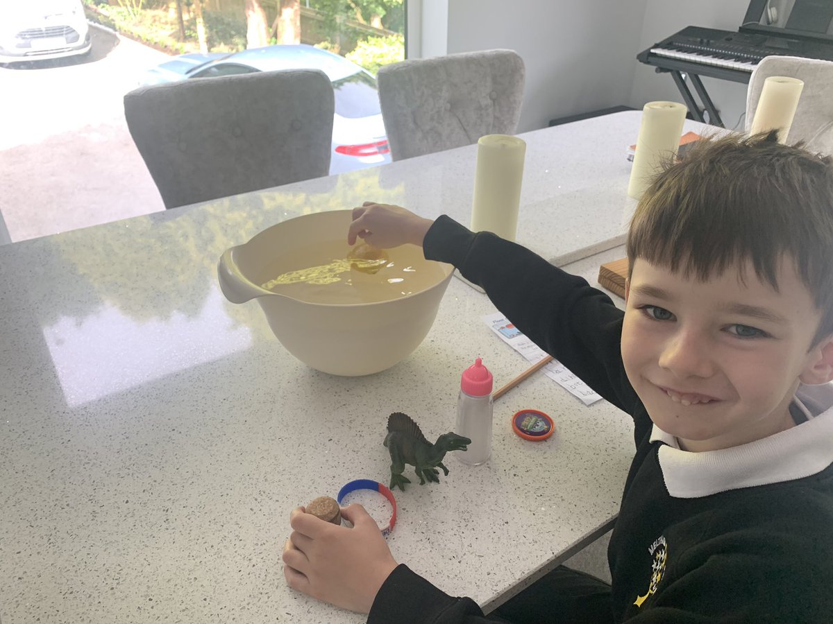 KWBowie's tweet photo. S enjoyed his sink or float homework which he did this morning. He really thought that the lemon would sink �� Afterwards he suggested that we water the plants in the garden with the water so as not to waste it 💧 @foundmelthamce @MelthamceEco https://t.co/XNLoAqnJV7