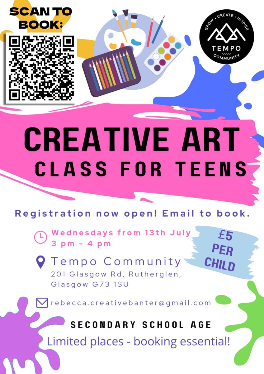 My new art class for teens at Tempo Community is now open for bookings. 

eventbrite.co.uk/e/creative-art…