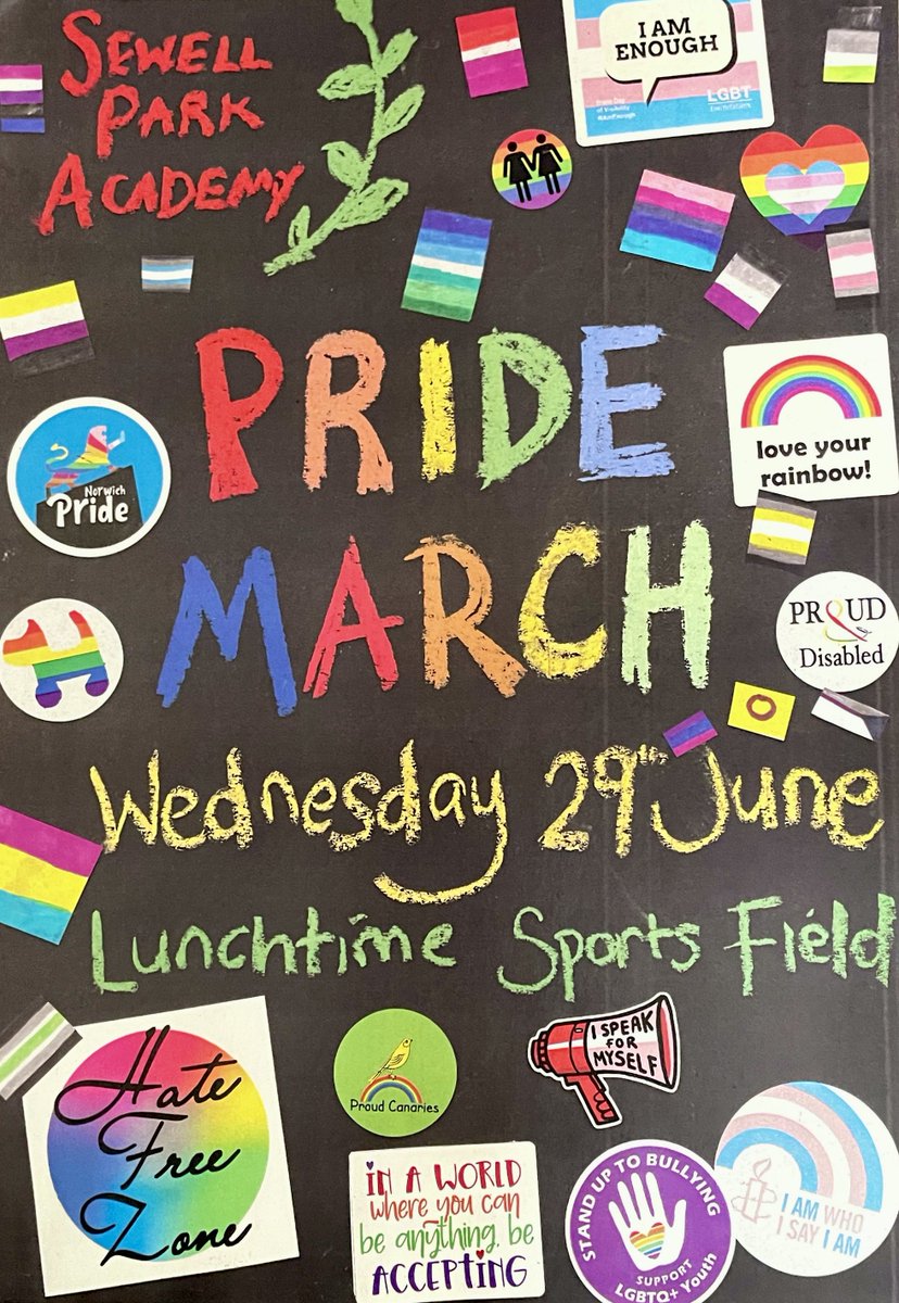 SewellPark's tweet image. We&apos;re ready for a fabulous #NorwichPrideSchoolsWeek!  @SewellPark all our students and staff feel safe and PROUD to be themselves. We can&apos;t wait for our big Pride March on Wednesday, with special guest Lord Mayor of Norwich Councillor Dr Kevin Maguire! 🏳️‍🌈@NorwichPride #Pride2022