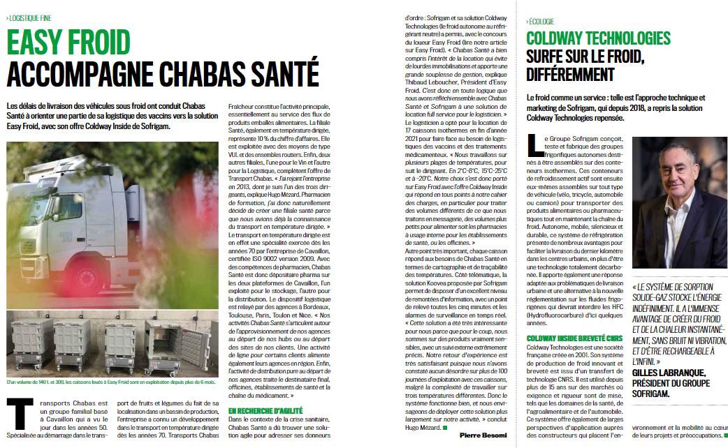 Dans le N°42 du magazine <a href="/FroidNews/">Pierre BESOMI</a>, Pierre Besomi revient sur le succès du partenariat entre <a href="/Sofrigam/">Sofrigam</a> et Koovea qui permet au transporteur @Chabas Santé de disposer d'une solution complète fiable et agile lors du transport en température dirigée👇

#transport #lastmiledelivery