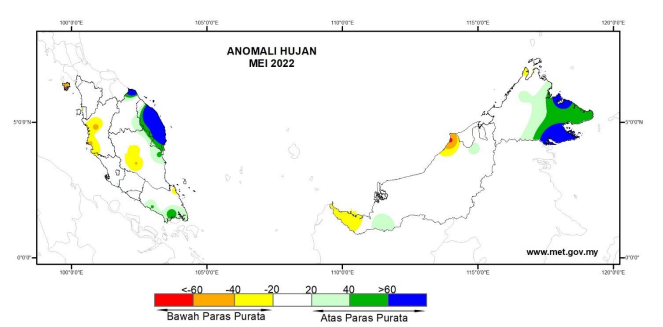 May 2022 in #Malaysia had an average temperature of 28.6C,+0.3C above the 1991-2020 baseline. It was quite rainy in Eastern Sabah and NE coast of the Malaysian Peninsula and with near average rainfall in the rest of the country. See rainfall anomalies maps by Met. Malaysia.