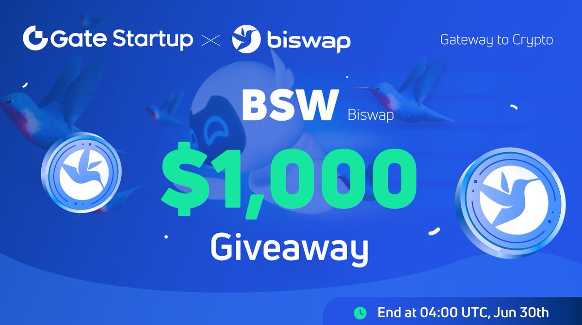 Gate.io Startup &amp; Biswap (BSW) $1,000 giveaway 🥳

🧧100 lucky users will receive $10 each🧧
1⃣Follow <a href="/Gateio_Startup/">Gate.io Startup is now Gate Launch</a> &amp; <a href="/Biswap_Dex/">Biswap</a>
2⃣RT with #gateiostartup #BSW
3⃣Tag 3 friends

👉Participate now: gleam.io/LFDhd/startup-…