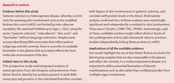 The Lancet Rheumatology (@thelancetrheum) on Twitter photo NEW RESEARCH—Integrated analysis of dermal blister fluid proteomics and genome-wide skin gene expression in #SystemicSclerosis: an observational study thelancet.com/journals/lanrh… #OpenAccess <a href="/CampochiaroCor/">Corrado Campochiaro</a> NEW RESEARCH—Integrated analysis of dermal blister fluid proteomics and genome-wide skin gene expression in #SystemicSclerosis: an observational study thelancet.com/journals/lanrh… #OpenAccess <a href="/CampochiaroCor/">Corrado Campochiaro</a>