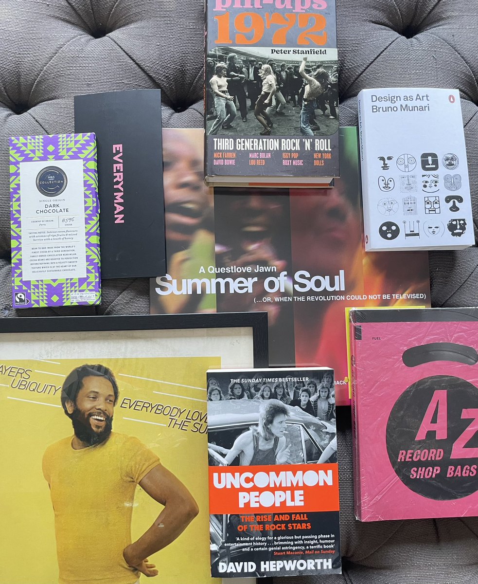 A sample of presents from my 50th this weekend from some amazing friends who know me well. #bornin72 #50thbirthday #goodfriends #summerofsoul #vinyl #designbooks #davidhepworth #everyman #chocolate