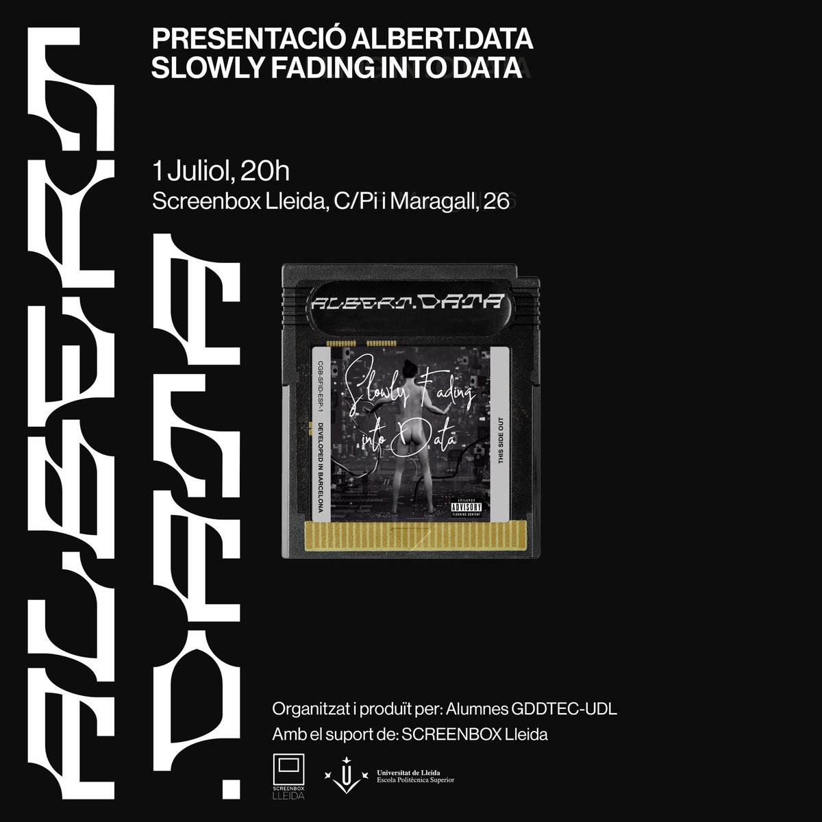 Albert_DATA's tweet photo. Aquest Divendres 1 Juliol a les 8pm! Presentació de “Slowly Fading into Data” a @Screenboxlleida 🎥
Organitzat i Produït pels meus crazy ex-alumnes (🖤) del grau DDTEC de la @EPS_UdL.
Sortejarem merch i 1 “Edició Col•leccionista” del projecte 🔥 https://t.co/qJaGYpkx6h