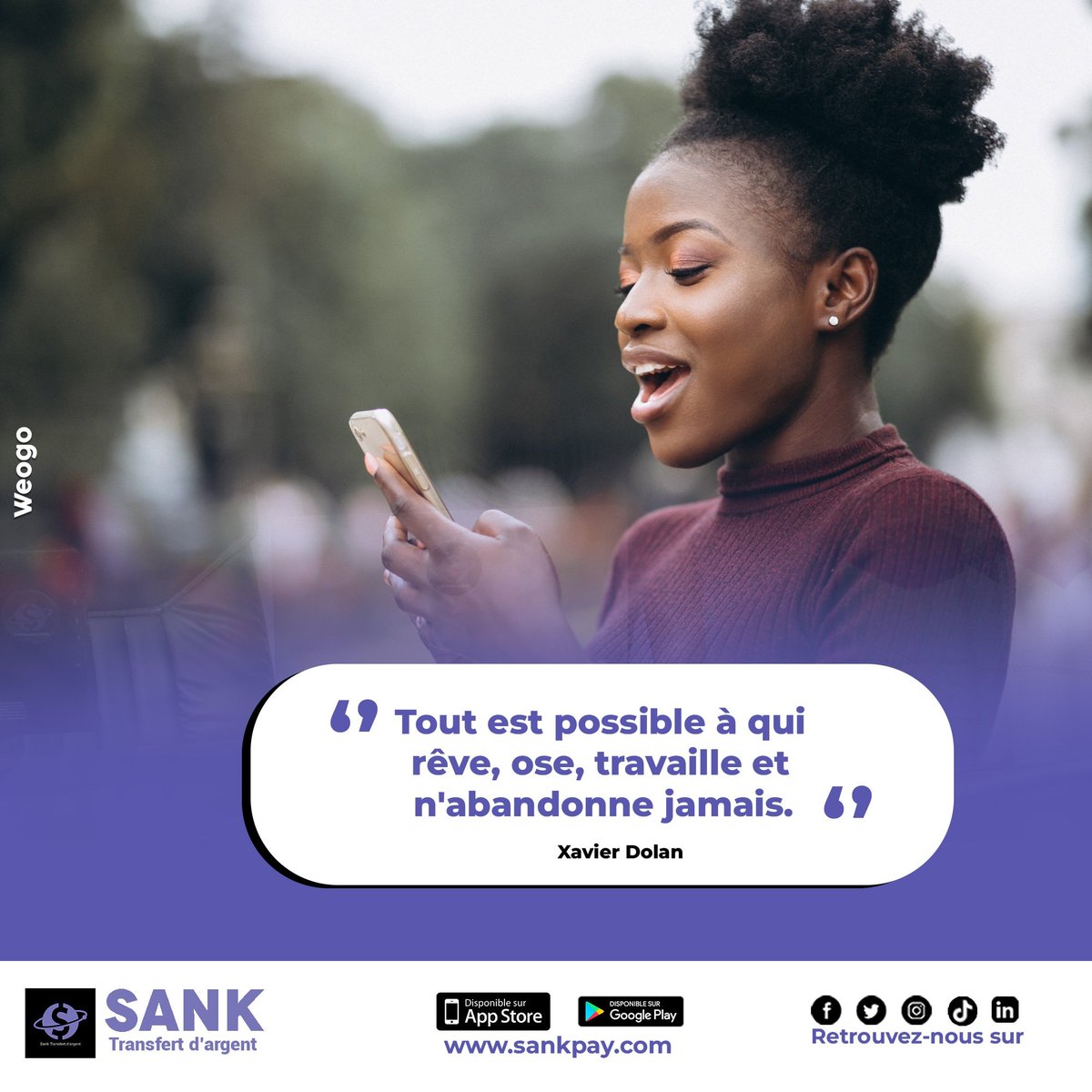 Sankpay's tweet photo. Excellent début de semaine avec SANK.

Téléchargez l'application mobile Sank sur Play store https://t.co/pQ10MBhvaL et App store https://t.co/Od0gWgks41

Visitez nous sur https://t.co/7R1RIcKtQd https://t.co/8rTEfOSSkE