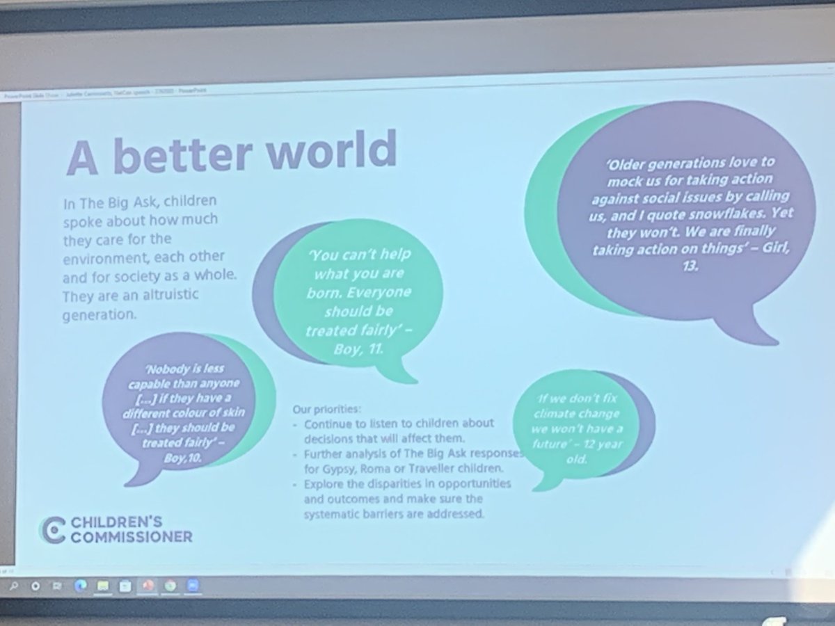 Great start to <a href="/NatCen/">NatCen</a> Centre for Children &amp; Families conference, ‘Inequality &amp; Education: taking stock and finding solutions’, Juliette Cammaerts from the Office of the Children’s Commissioner for England presenting on their ‘Big Ask’ research