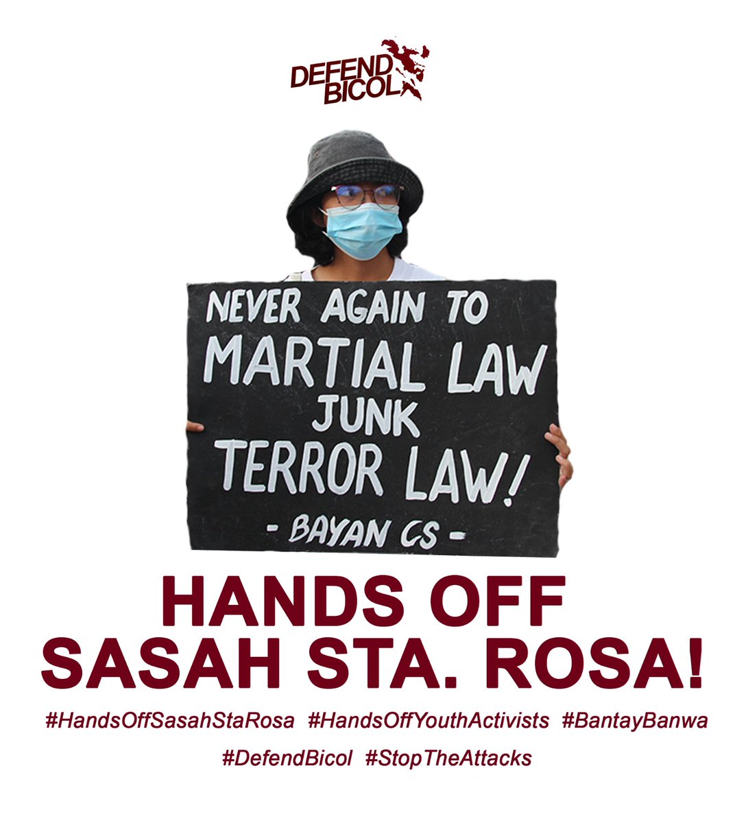 ALERT!

Yesterday, we have received an information that Defend Bicol Youth Convenor and former political prisoner Sasah Sta. Rosa is now labelled as "wanted" in Siruma, Cam. Sur by the AFP, and was supposedly to be picked up by the military operatives today.