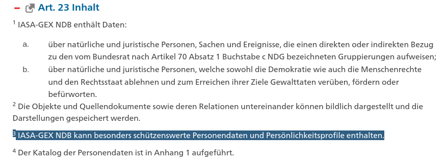 vecirex's tweet photo. Man kann getrost davon ausgehen, dass einige der #COVID19-Exponenten - einschliesslich Umfeld und entspr. Gruppierungen - in der Datenbank IASA-GEX NDB geführt werden, so wie das auf der Seite tönt.
Das kann umfassende Überwachung nach #VISNDB heissen. https://t.co/s570OHVqzv https://t.co/JcHKRsxioC