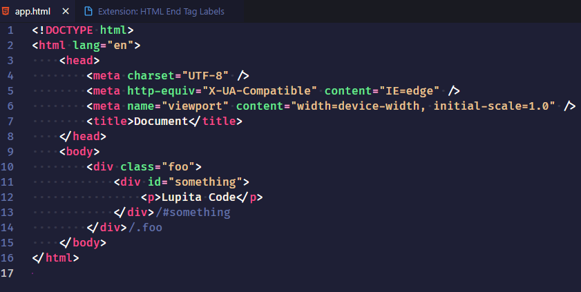 lupitacode's tweet photo. Me parece interesante esta extensión de vscode, añade los nombres de clases e ids (como si fuera un comentario) junto a las etiquetas de cierre de los elementos HTML.

Extensión: HTML End Tag Labels https://t.co/qq7TaE2XUJ