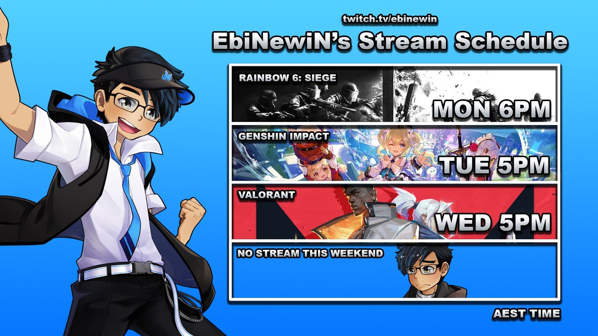 Stream Schedule for 27/06/2022-03/07/2022
#ENVtubers  #TwitchStreaming #EbiNewLive 