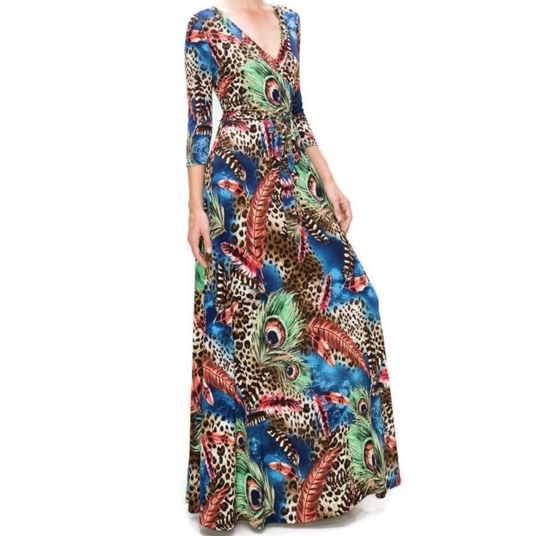 Peacock Leopard Feathers Faux Wrap Maxi Dress https://t.co/6GivwPnfR4 #womenhistorymonth #maxidress #plussizefashion #VenechiaFashion https://t.co/DegL0BmvU9
