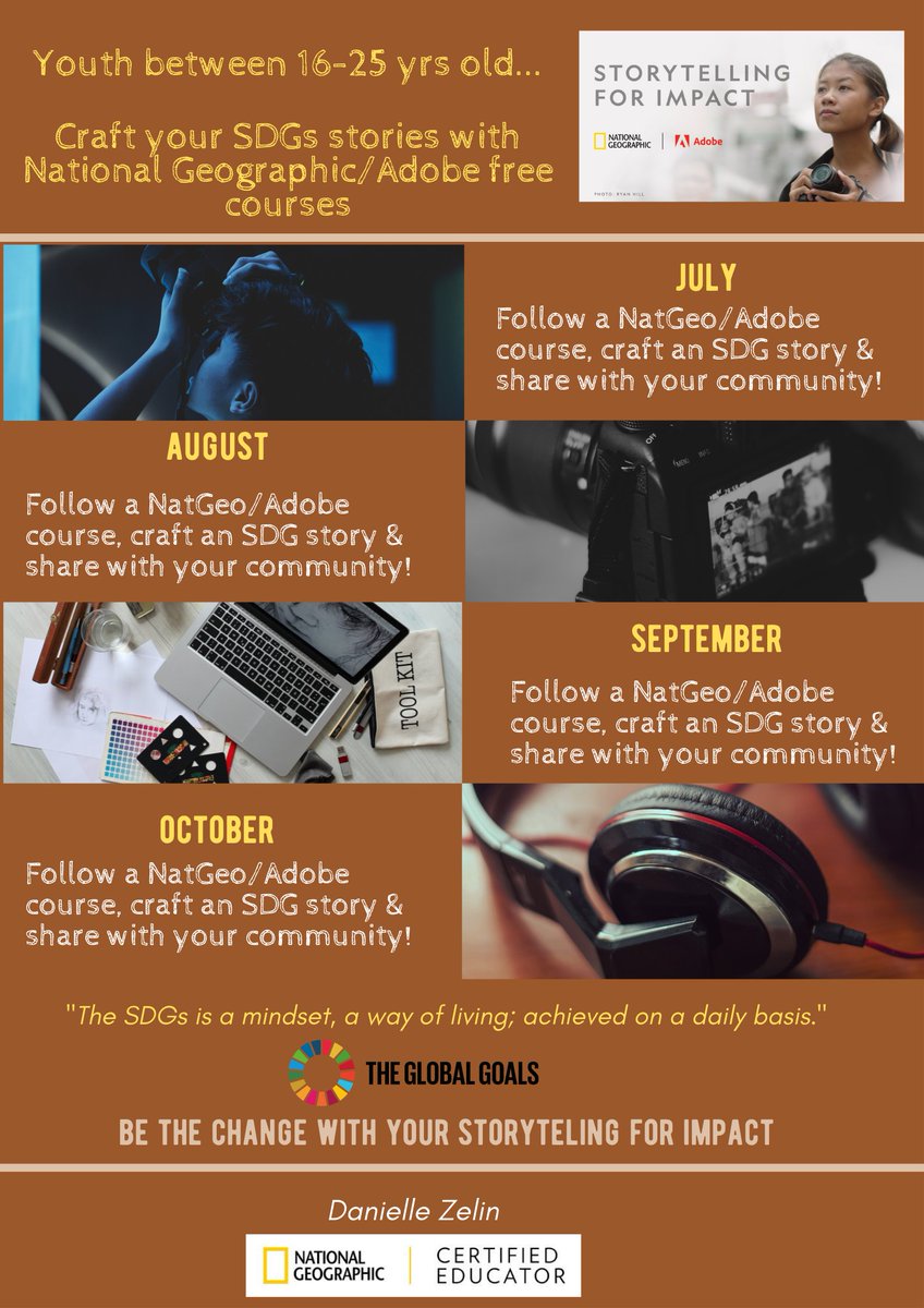 LSKlearning's tweet image. Creating impactful #SDGs stories with @NatGeoEducation &amp;amp; @Adobe #StorytellingForImpact series! #NatGeoCertified and #EducatorExplorers around the world share with the youth around you! Happy to support @ConnectAID_int Youth Voices #solidarity
#ExplorerMindset 💛 #SDGs