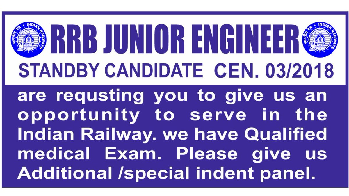 Jagannaik123's tweet photo. #RRB_JE_WAITING
Clear rrb je waiting list of medical fit candidates..

@AshwiniVaishnaw @PMOIndia @BJP4India @manojkjhadu @RailMinIndia @RadhamohanBJP  @H_D_Devegowda @Chh_Udayanraje #WE_WANT_RRB_JE_SSE
@DeepakBhaardwaj https://t.co/4bOhEdCFub